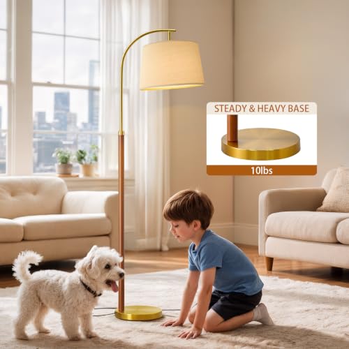 G-SAFAVA Mid Century Modern Wooden Floor Lamp with Red & Gold Finish, 62.5"