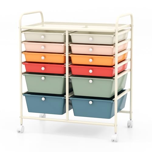 COSTWAY 12-Drawer Rolling Storage Cart Macaron – Moveable Craft Organizer