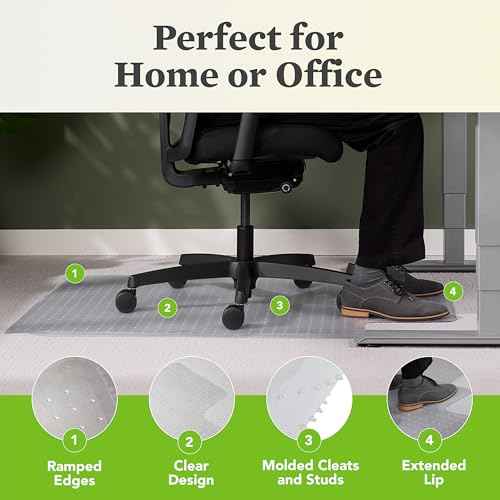 HON Office Chair Mat for Carpet, Computer Desk Chair Mat for Carpeted Floors, Easy Glide in Office or Home with Extended Lip (36¡± x 48¡±)