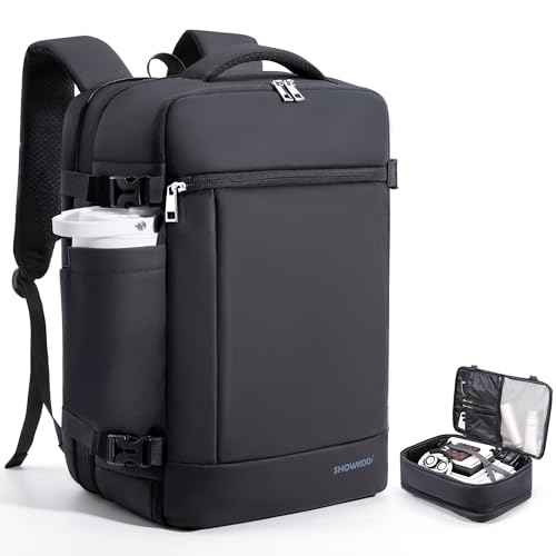 SHOWKOO Travel Backpack For Man Women, Airline Approved Carry On Laptop Backpack For Business, 40L Expandable Large Capacity Backpack, Black