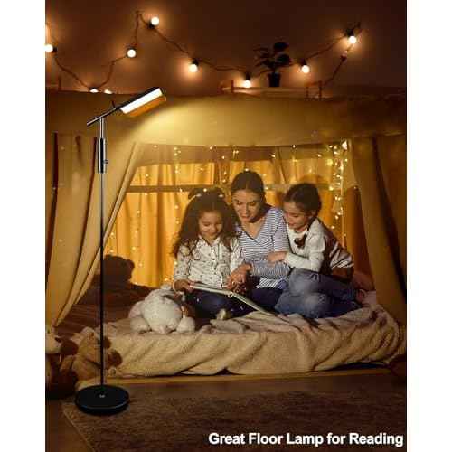 Lightdot 62IN Reading Floor Lamp, Dimmable LED Floor Lamps for Living Room, 350¡Æ Angle Adjustable Standing Lamp for Bedroom, Mid Century Industrial Design for Reading Room Office Study Room-Black