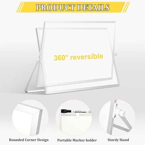 Dry Erase Magnetic White Board, 16" x 12" Double-Sided Desktop Whiteboard with Stand, Portable Small Whiteboard Set for Drawing, Office, Home, School