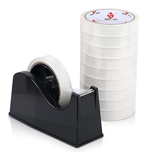 BOMEI PACK Desktop Tape Dispenser – 1" & 3" Cores, Weighted Base with Clear Tape Refills