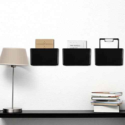Colarr 8 Pcs Plastic Wall File Holder Organizer Single Pocket Wall Mount Hanging File Holder Storage with Screws Mail Organizer for Office Home Classroom(Black)