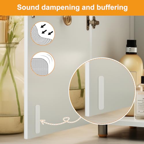 FURNIMATE 30pc Door Slam Silencers - Clear Cabinet Door Bumpers 2.5x0.4x0.08 in, Medium Thin (Self-Adhesive)