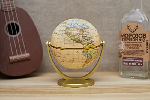 Brown Mini Antique Globe 4-inch Desktop World Globe for Education & Decor
