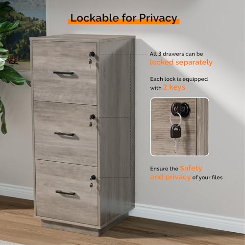 VINGLI 3 Drawer Lockable File Cabinet for Office & Home Storage