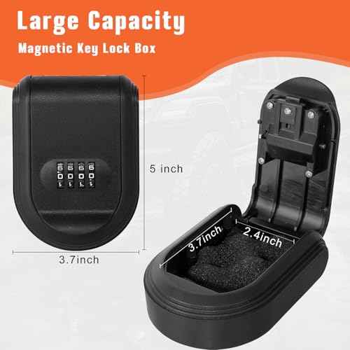 Magnetic Key Holder Under Car with Combination Lock, Hide a Key Box Waterproof Outdoor, Car Key Holder Magnetic Key Box with Strong Magnet (Black)