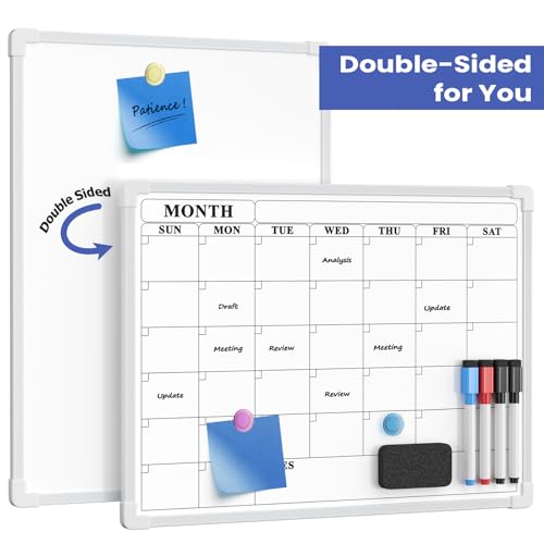 Lumspax White Wall Calendar 16x12 inches with Sticky Notes - Small Dry Erase Board for Kitchen & Office, Double-Sided, Plastic Frame, Variation: White 12"W x 16"H