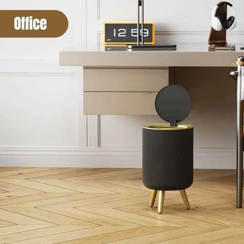 URALFA Motion Sensor Trash Can with Lid, Touchless Bathroom Garbage Can with Legs, Automatic Office Trash Can with Lid for Near Desk, Restroom Small Garbage Can,2.4 Gallon,Black