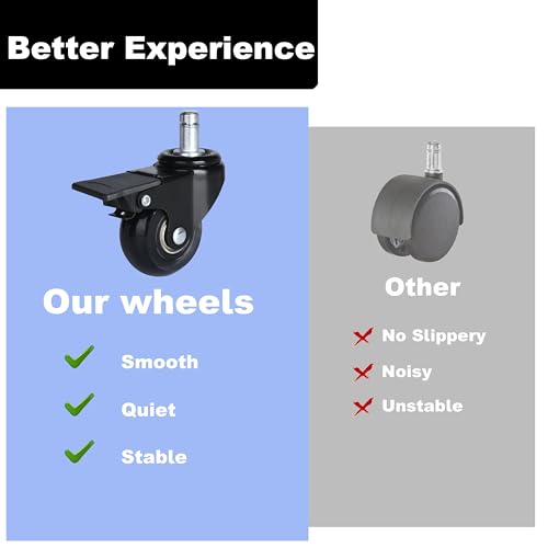 YOOGAA Black with Brake 2 inch Office Chair Casters Set of 5 - Universal Fit, Heavy Duty Safe for Hardwood Floors