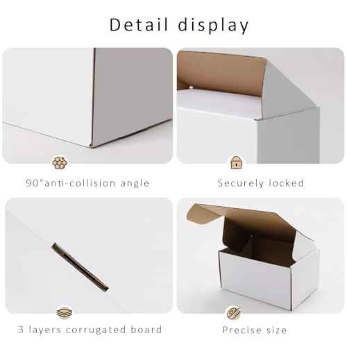 BIOBROWN 6x4x3" 50 Pack Corrugated Cardboard Boxes Small Shipping Box for Packaging Small Business Mailer Mailing White