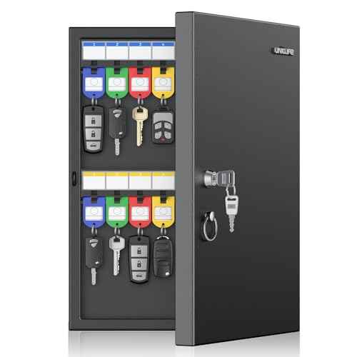 Uniclife 32 Position Key Lock Box, Wall Mount Key Box, Car Key Organizer with Writable Key Racks and Tags, Security Key Cabinet, Car Key Holder Storage Box for Office Hotel & Company