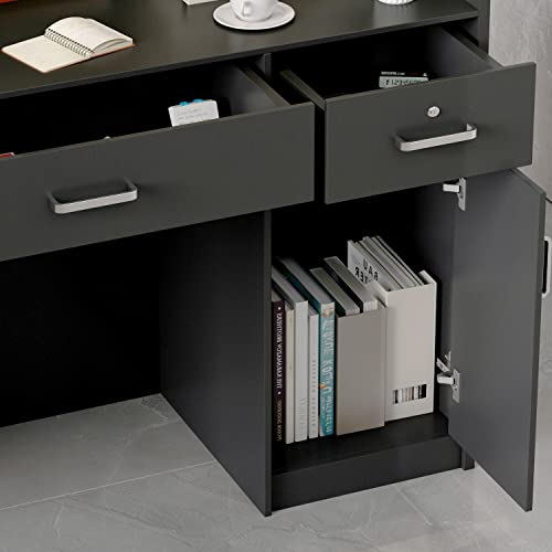AIEGLE Reception Desk with Drawers & Storage Shelves, Black, 47.3" L x 18.3" W x 43.3" H