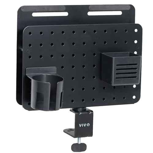 VIVO Steel Clamp-on Rotating Pegboard with Laptop Holder, 14 x 11 inch Magnetic Peg Board, Desk Accessory Organizer, Black, PP-DK02L