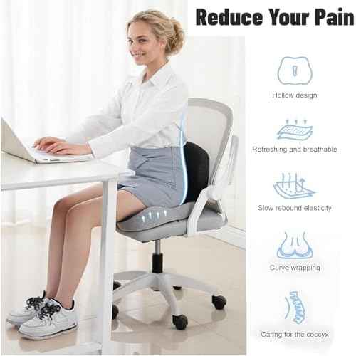 Memory Foam L-Shaped Integrated Seat Cushion for Office Chair, Truck&Car Ergonomic Driver Seat Cushion for Back, Lower Back & Tailbone Support for Truck Driver&Long Driving (Black&Grey)