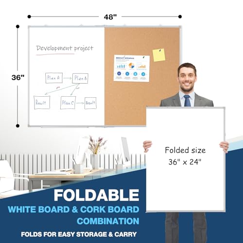 WALGLASS Cork / 48x36 Inch Whiteboard & Cork Board Combo for Wall