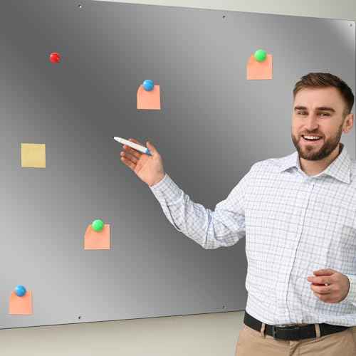 Ireer Magnetic Board Steel Magnet Bulletin Boards for Walls to Display Magnetic Notes Photos for Home Office Classroom, Pre Drilled with Screws and Dry Wet Erase Feature(Steel Color,30 x 14 Inch)