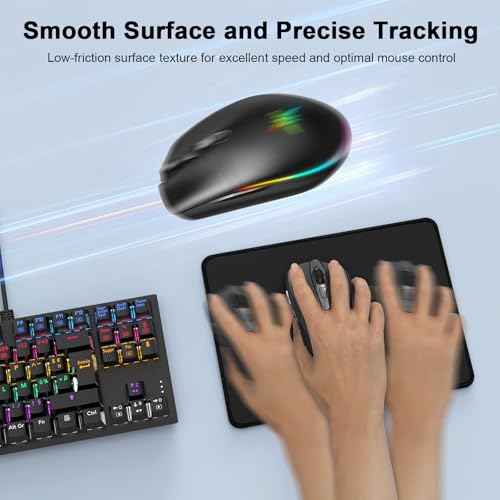 TECKNET 4 Pack Mouse Pad with Anti-fray Stitching, Waterproof Surface & Non-Slip Rubber Base with Stitched Edges Gaming Mouse Mat for Laptop, Compatible with Laser and Optical Mice - Black