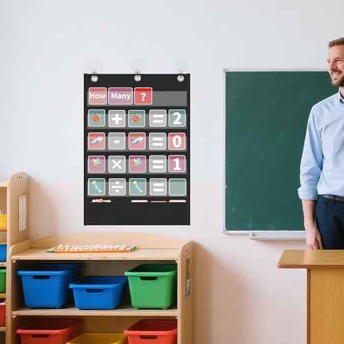 Yoink 5+1 Standard Pocket Chart, 5 Clear Pockets with 1 Extra Storage for Classroom Alphabet Learning, Kids Chore Chart, Word Wall and Sentence Strips Chart for Teachers, Black (25.2" x 17.1")