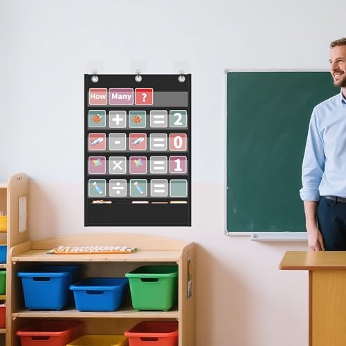 Yoink 5+1 Black Classroom Pocket Chart with Clear Pockets for Homeschool & Lessons
