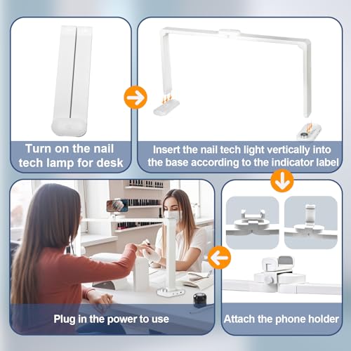 CGBE Foldable Nail Light for Desk with Phone Holder, Ultra-Large 33.5" Manicure Nail Tech Lights for Desk for Nails, Tattoos, Eyelash, Facial, Beauty (White)