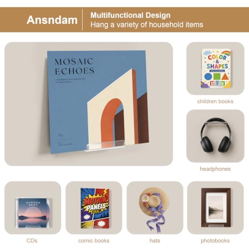 Ansndam 6-Pack 4-Inch Clear Acrylic Vinyl Record Wall Mount Shelf