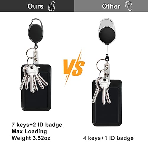 Happyhbt Black Retractable ID Badge Holder with Breakaway Lanyard & 2 Vertical Reels - Detachable Keychain for Nurses, Teachers, Security, Cruise Ship