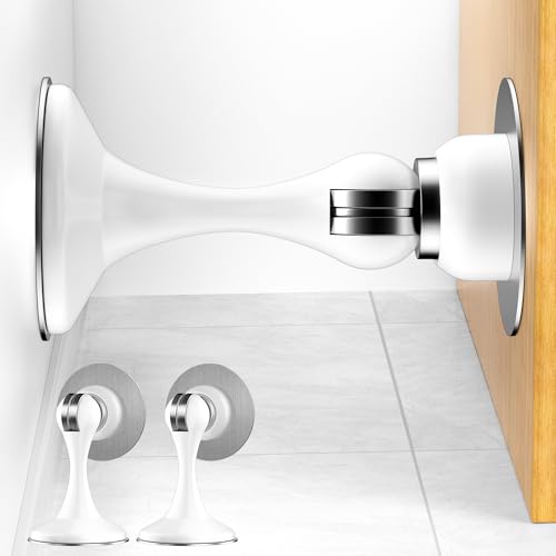 Crosize Magnetic Door Stops 2 Pack, Stainless Steel, White (No-Drill Adhesive or Screws) – 2 Pack