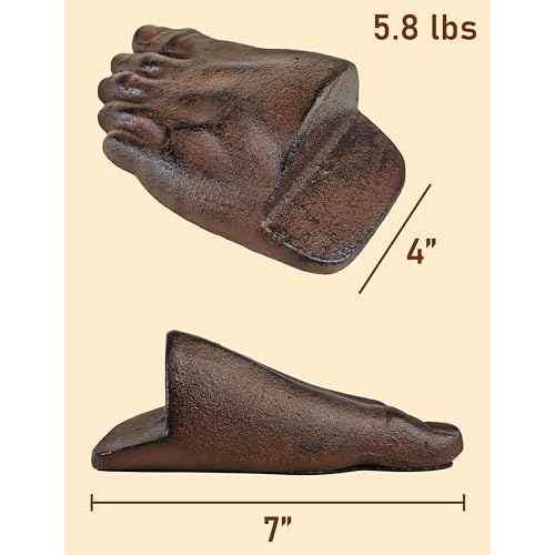Lulu Decor, Heavy Cast Iron Foot Door Stopper with Realistic Brown Finish, Funny Doorstop with Anti-Slip Rubber and No Scratches (5.8 lb)