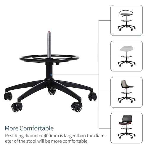 Frassie 17.7 inch Metal Chrome Office Stool Foot Rest Ring, Black Studio Drafting Chair Footrest Ring (Black)