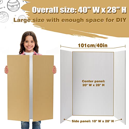 8 PCS Trifold Poster Board- Large 40" x 28" Tri Fold Display Board Hard & Thick White Presentation Cardboard for Science Fair, School Projects, and Business Presentations Supply