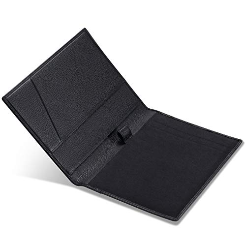 Leather Junior Padfolio for Men & Women with Pen Loop, Italian Calfskin, Business Portfolio Notebook Folder (Pebbled Black)
