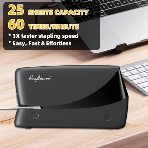Craftinova Black Electric Stapler 25-Sheet, 2000 Staples Kit, AC/Battery Powered