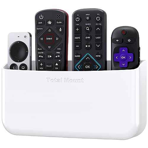 TotalMount Hole-Free Remote Holder ? Eliminates Need to Drill Holes in Your Wall (Premium White Holder for 3 or 4 Remotes)