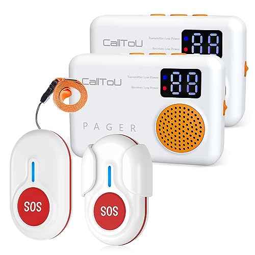 CallToU Caregiver Pager - Wireless Call Button for Elderly at Home, Portable Nurse Alert System with Vibration & Sound Alerts for Seniors and Disabled £¨ 2 Call Buttons + 2 receivers£©