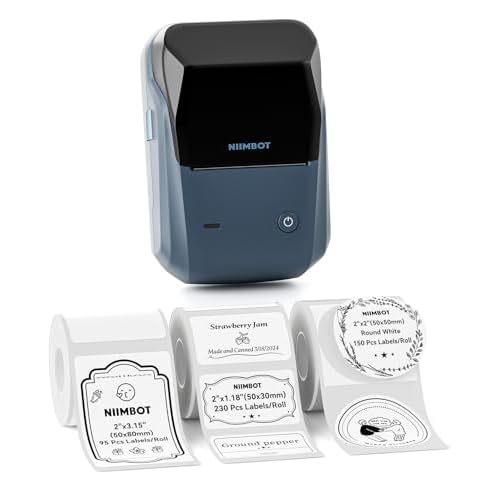 NIIMBOT B1 Label Maker Machine with Tape, Label Printer with 3 Rolls Stickers, 50x30mm/50x80mm White Label /50x50 Round Paper for Office Supplies, Home, Business