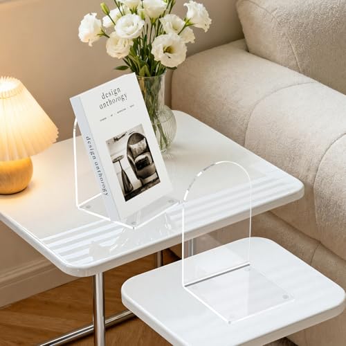 4 Pack Clear Acrylic Bookends – Heavy Duty, Non-Slip L-Shaped Book Holders for Home & Office