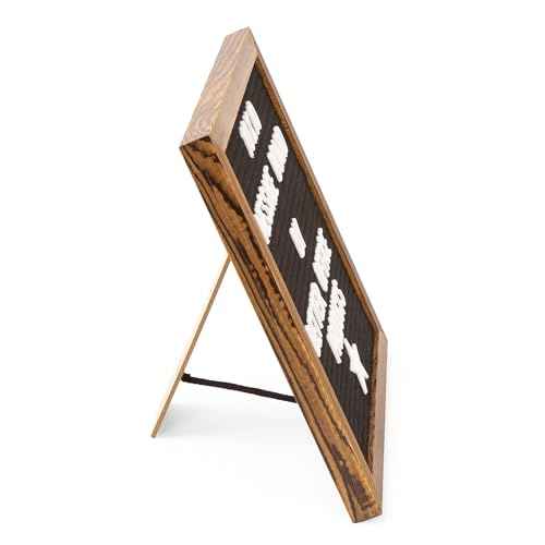 Real Wood Framed Felt Letter Board, Changeable Message Board, 10" x 10", Folding Stand and Wall Mount, 500+ Pieces of White & Gold Letters, Numbers, Words & Symbols, by Better Office Products (Rustic