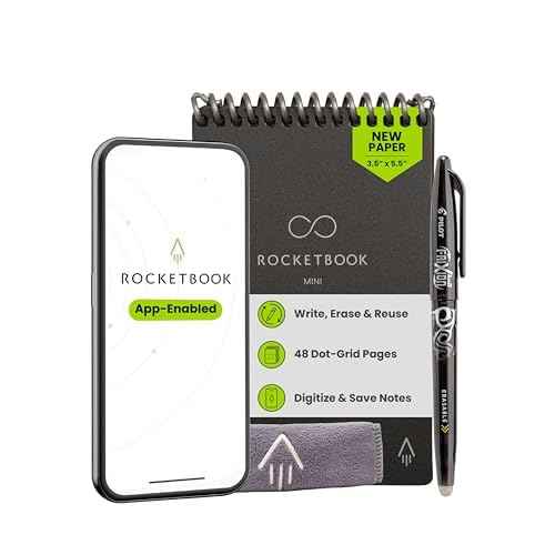 Rocketbook Mini Reusable Smart Notepad, Pocket Size On-The-Go Notebook, 3.5x5.5, Black (Pack of 1)