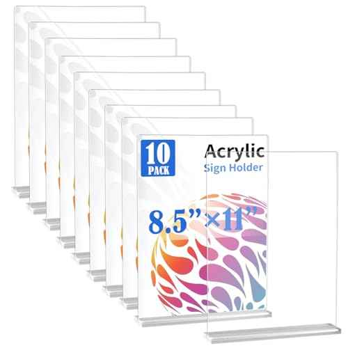10 Pack Acrylic Sign Stand 8.5 X 11, Vertical T-Shape Clear Plastic Display, Double-Sided Clear Table Top Sign Holder, Suitable for Office, Store