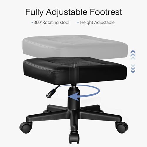 VECELO Under Desk Footrest with Wheels - PU Ergonomic Foot Rest, Height Adjustable, Black