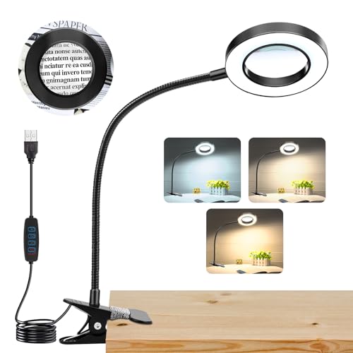 Black 10X Magnifying Glass with Light, Stand & Hands-Free Clip - NZQXJXZ