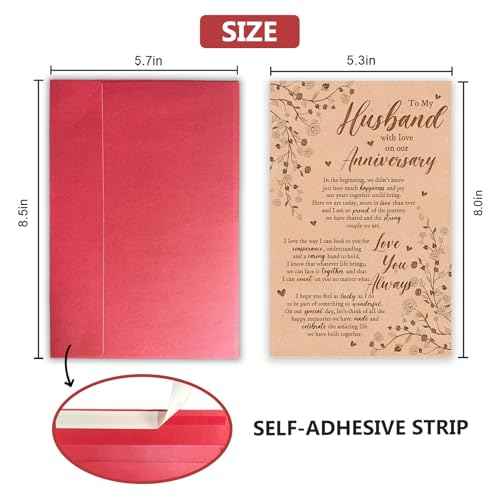 Sweet Anniversary Card for Him, Romantic Wife To Husband Greeting Card With Heartfelt Message, To My Husband With Love on Our Anniversary