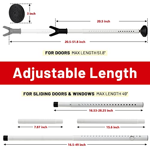 Door Stoppers Security Bar 2 Pack - Heavy Duty Door Jammer - Adjustable Sliding Door Lock Bar - Door Barricade Security Bars for Window, Front Door, Patio Door, Apartment, Home, Hotel Room