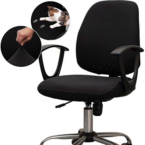 Melaluxe Universal 2-Piece Chair Cover Set (Black) - Backrest & Seat Slipcovers for Rotating Office Chairs
