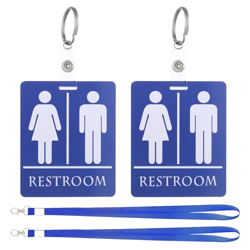 Set of 2 Classroom Bathroom Passes with Key Holders - Durable PVC, Blue & Pink