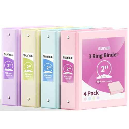 SUNEE 3 Ring Binders 2 Inch 4 Pack, Clear View Binder Three Ring PVC-Free (Fit 8.5x11 Inches) for School or Office Supplies, Assorted Pastel