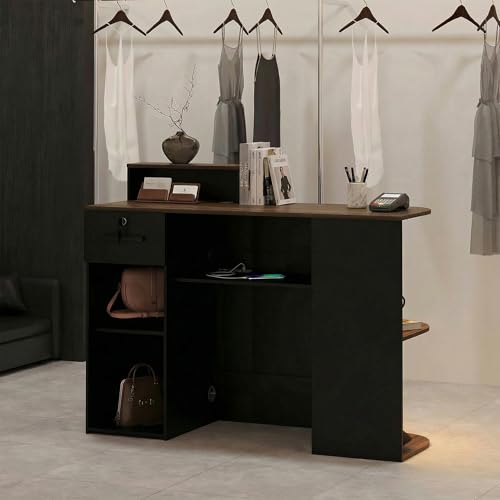 51" Modern Reception Desk with LED Light & Power Outlet (Black) – Kikihouse