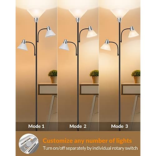 LEPOWER Floor Lamp, Standing Lamp with Replaceable 3000K Energy-Saving, Lamp for Living Room with Adjustable Reading Lights, Modern Bright Floor Lamp for Bedroom, Living Room, Office